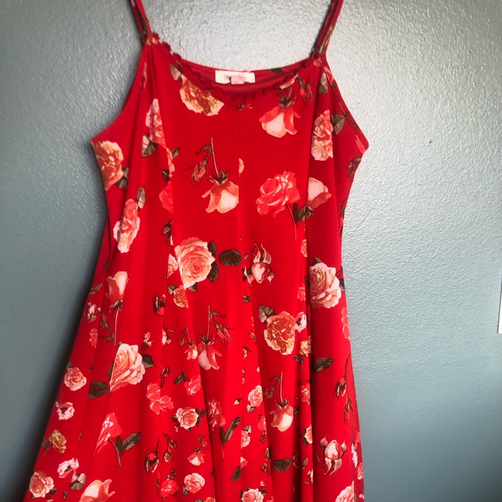 Red floral mini dress